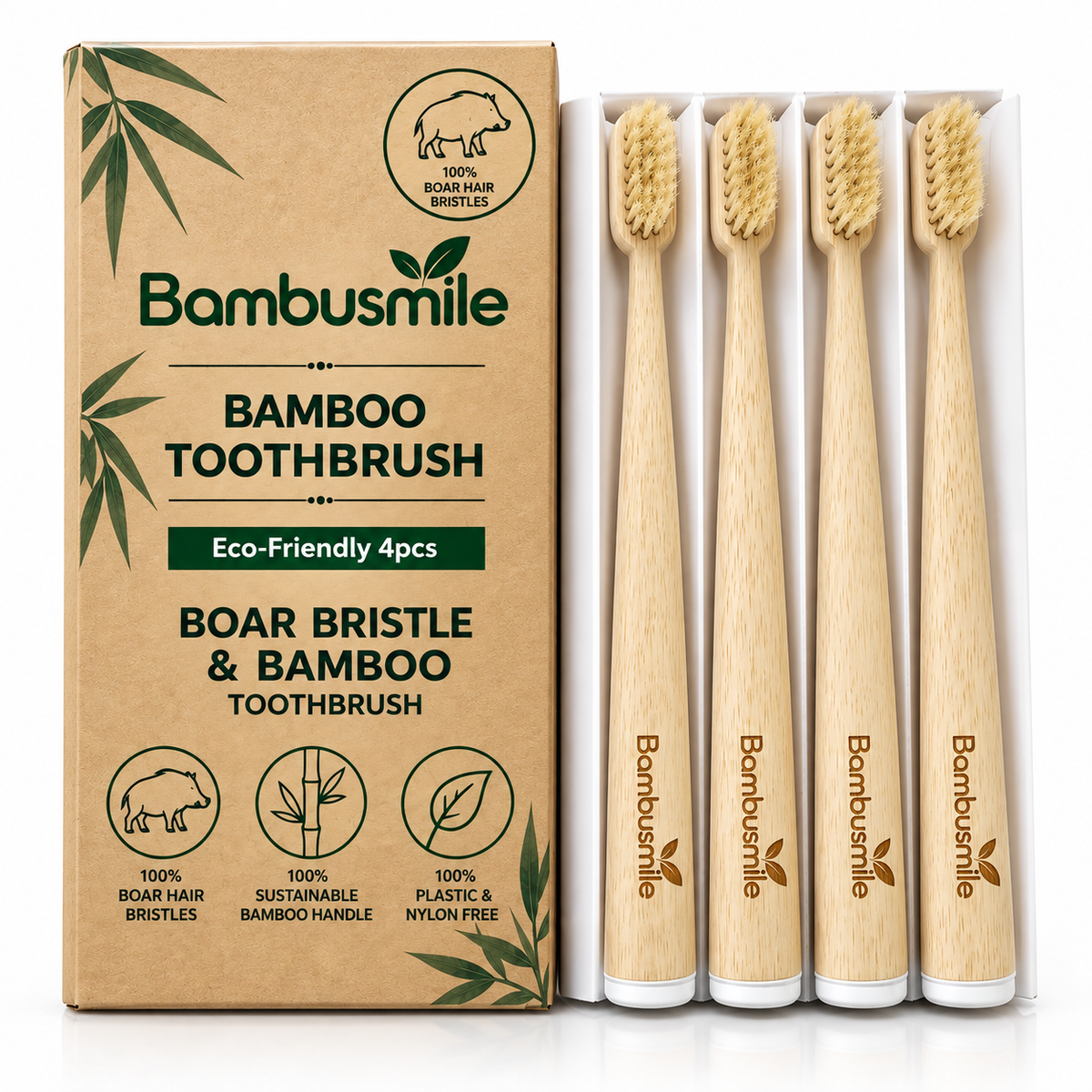 Bambusmile Naturlig Tannbørste (4-pakning)