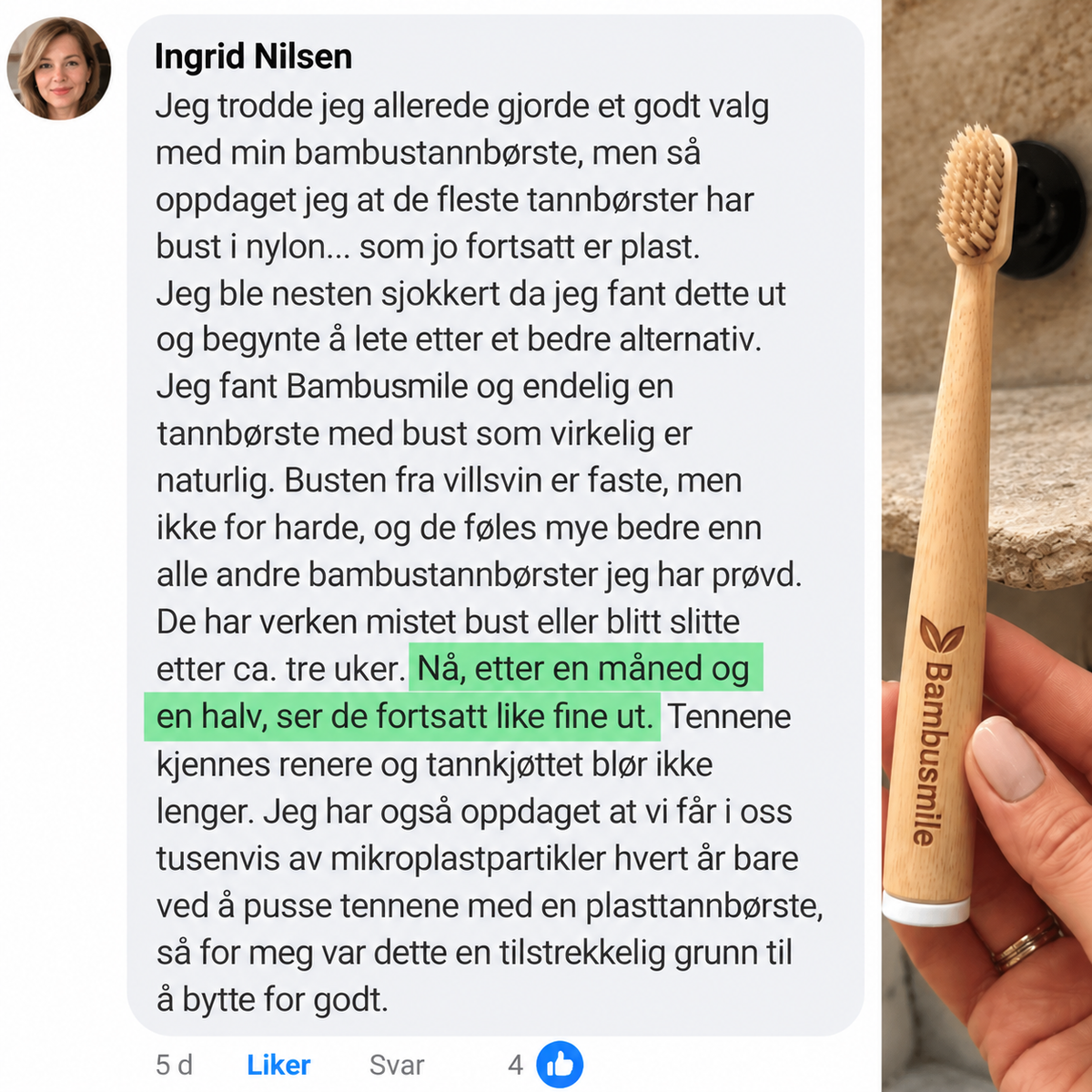Bambusmile Naturlig Tannbørste (4-pakning)