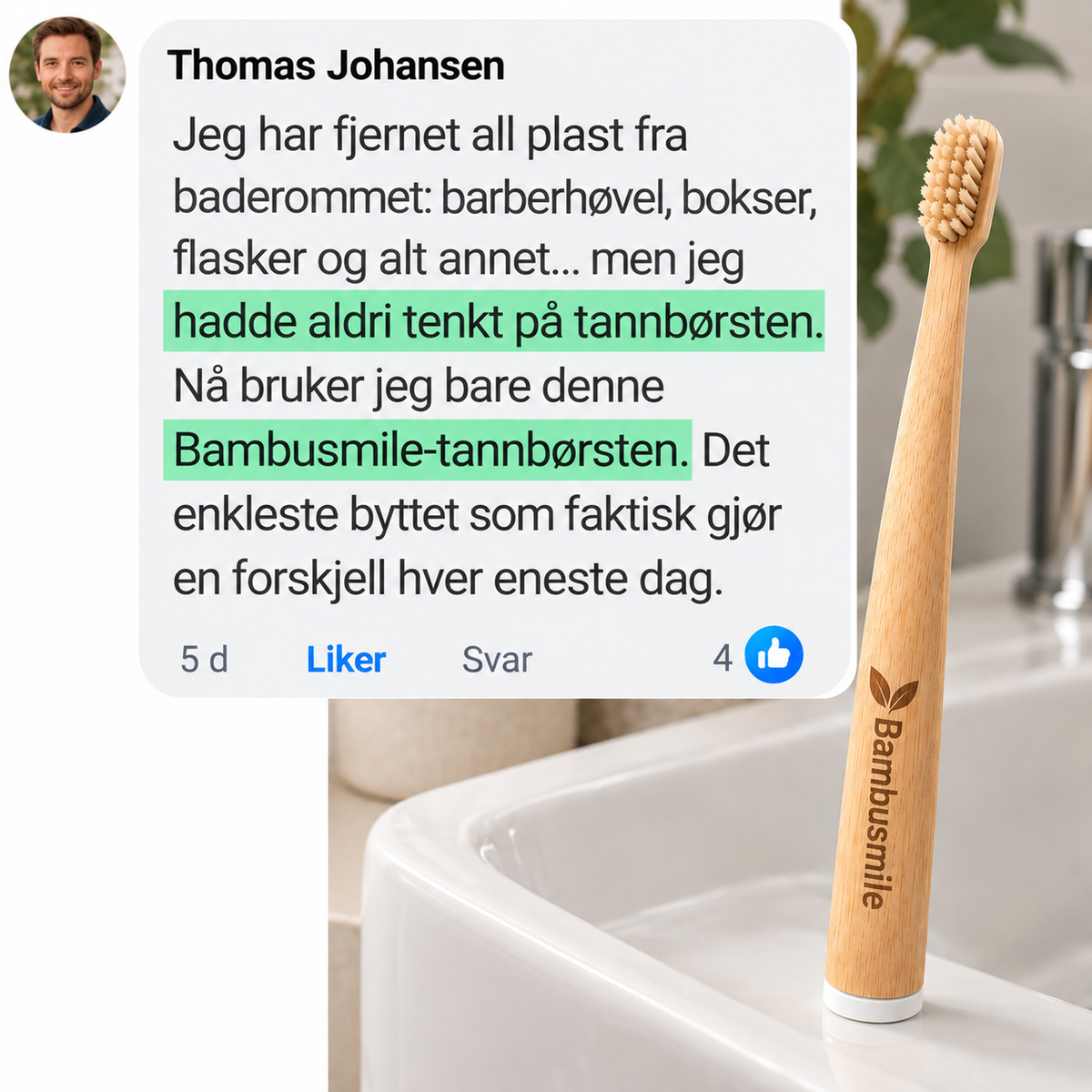 Bambusmile Naturlig Tannbørste (4-pakning)